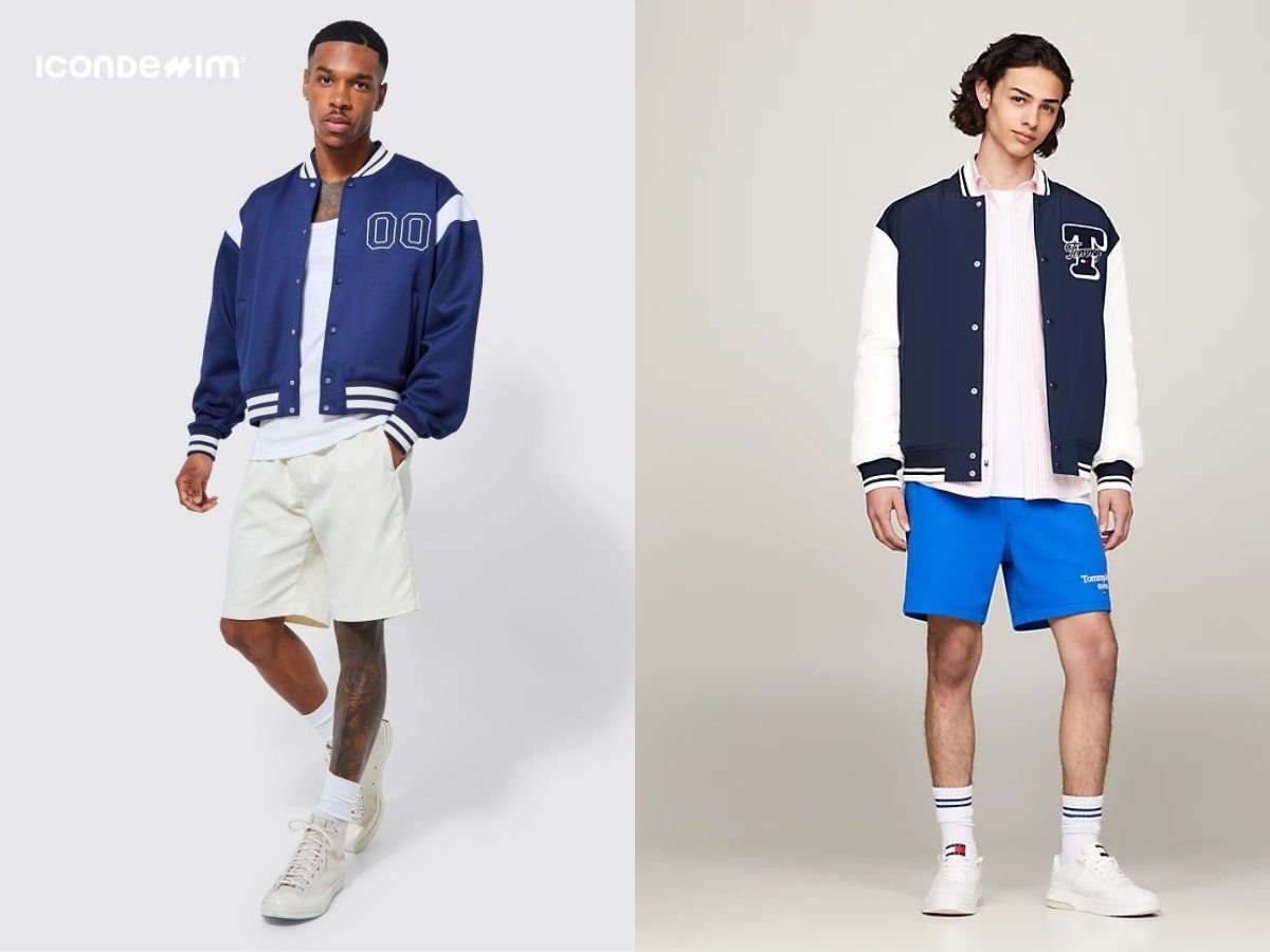 Áo varsity jacket với quần short tạo phong cách năng động