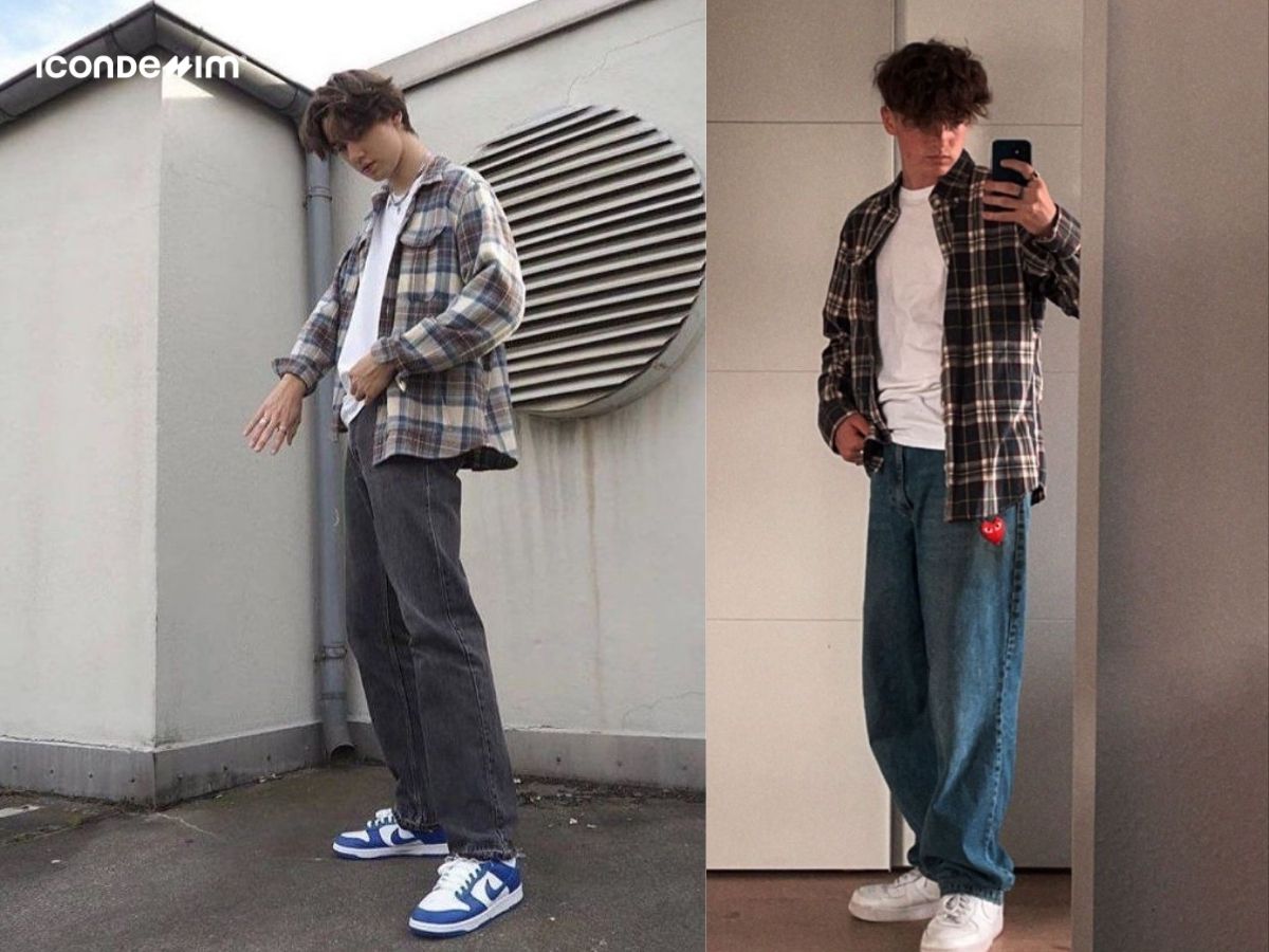 Baggy jeans, áo khoác Flannel