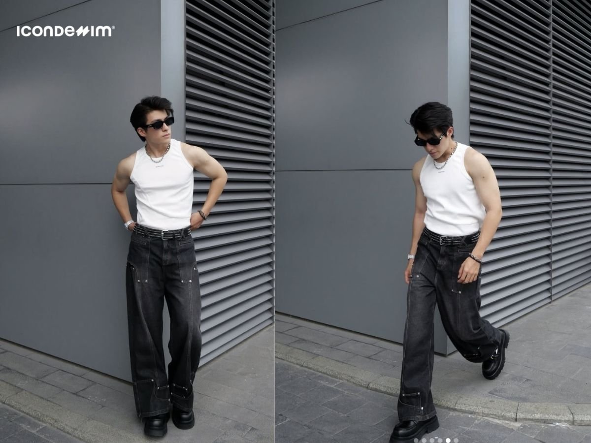 Baggy jeans, áo tank top