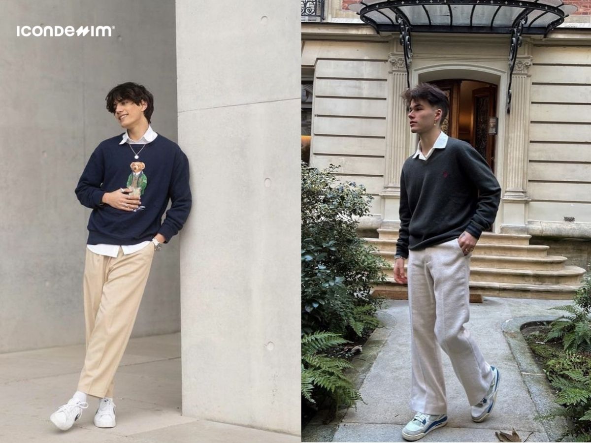 Set đồ Tết cho nam sinh: áo sweater và áo sơ mi