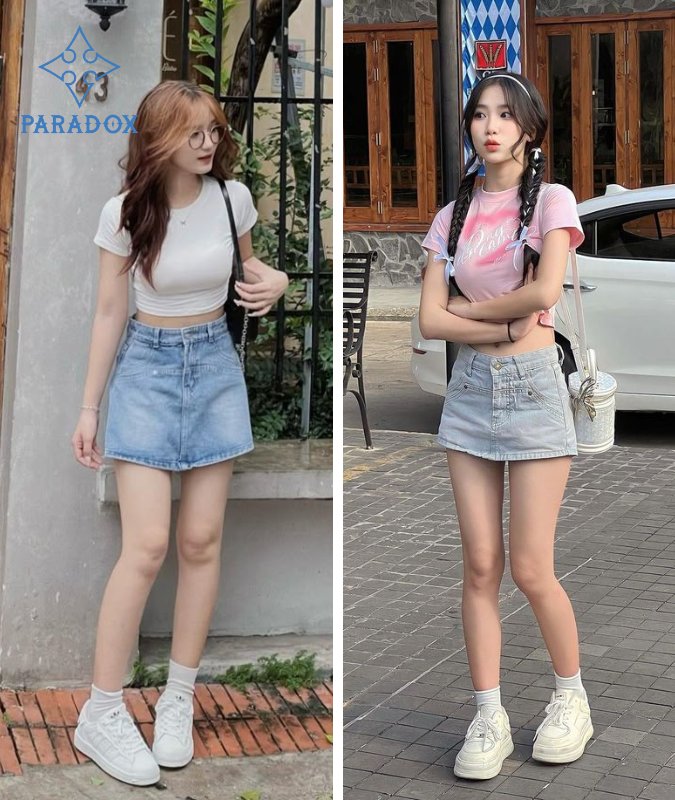 Chân váy jean là trang phục phổ biến trong thời trang