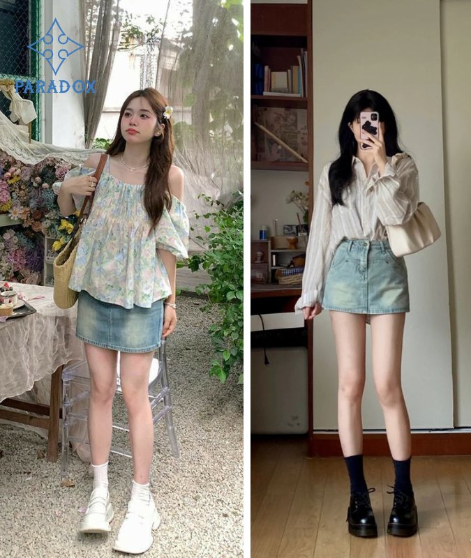 Chân váy jean ngắn phối với áo gì thanh lịch, nữ tính