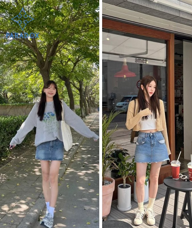 Chân váy jean ngắn phối với áo gì năng động, trẻ trung