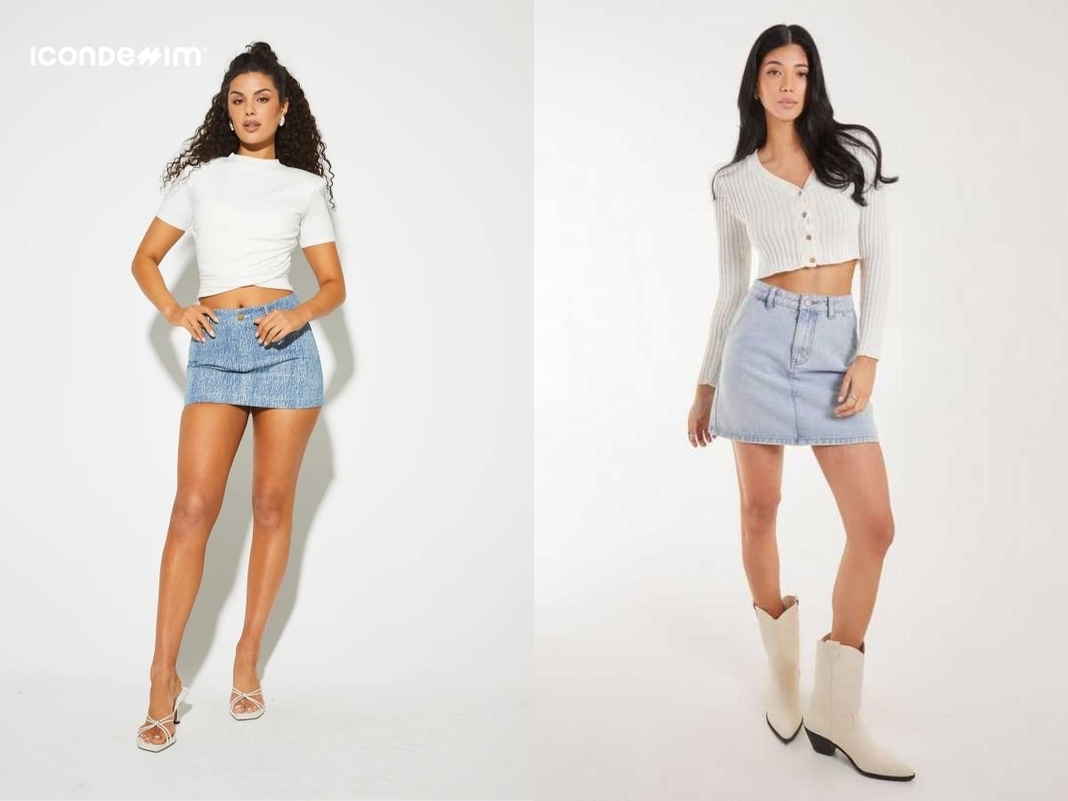 Chân váy jeans ngắn và áo croptop mang đến vẻ ngoài cá tính