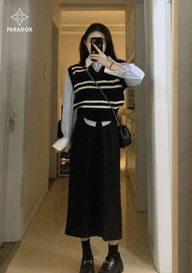 Chân váy len dài phối với áo gì đẹp? - áo sơ mi