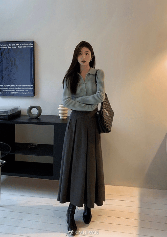 Nguyên tắc khi phối đồ với chân váy len dài