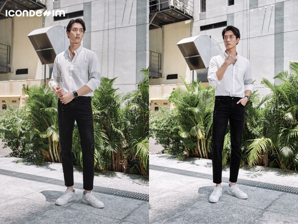 Phối quần đen nam và áo trắng là set đồ cơ bản nhất được nhiều người lựa chọn