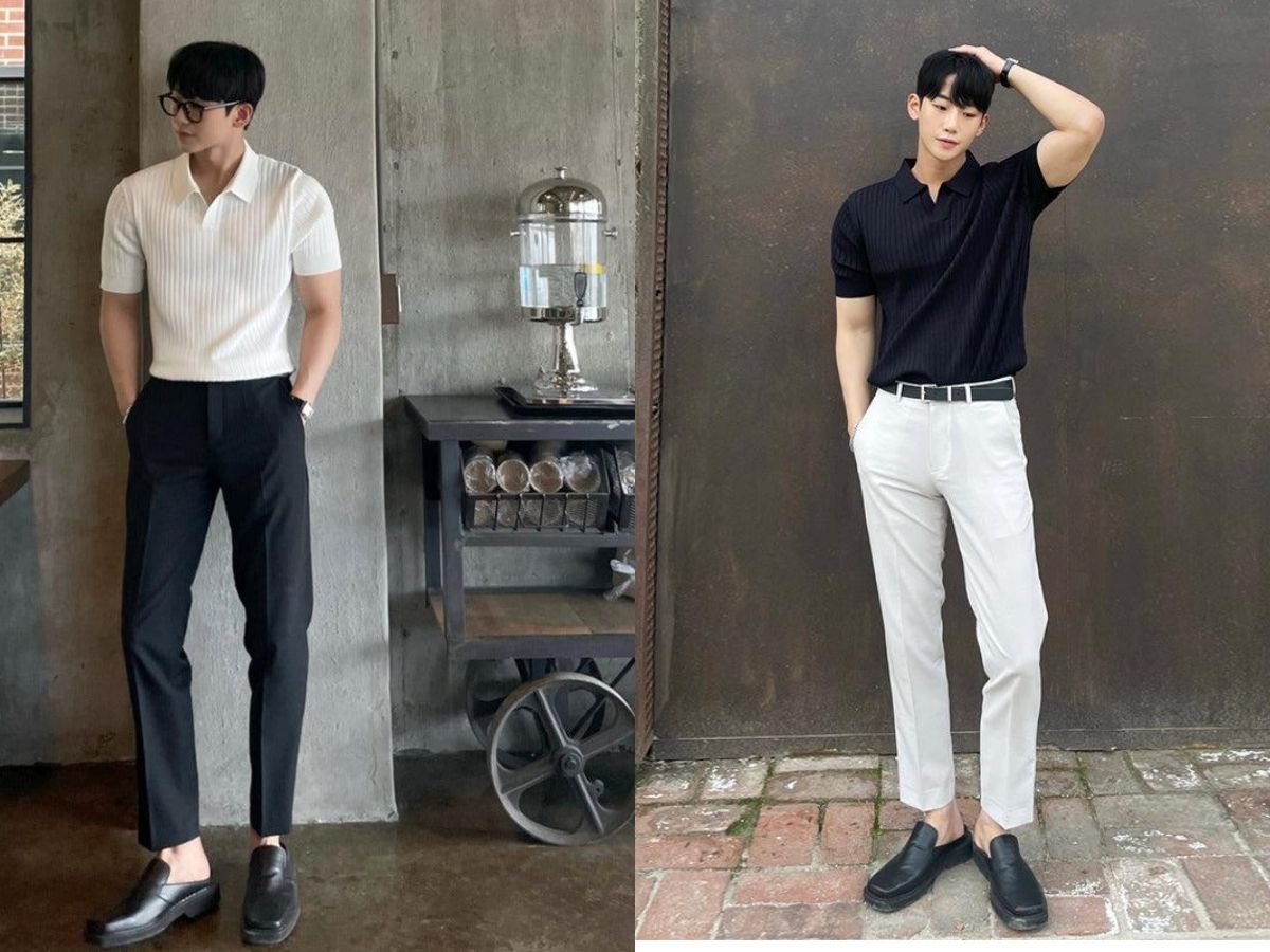 Phối quần cropped pants với áo polo và giày âu