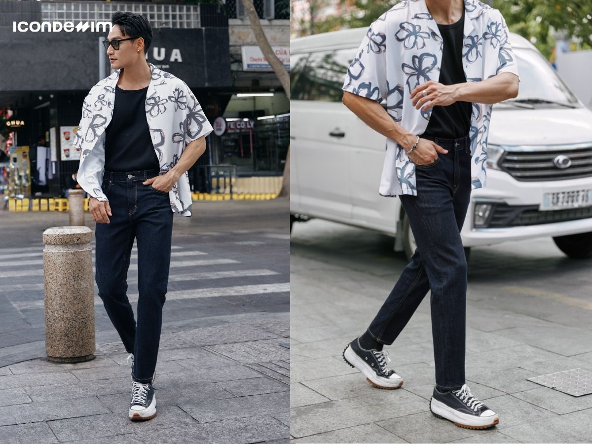 Phối quần jeans đen với áo thun đen