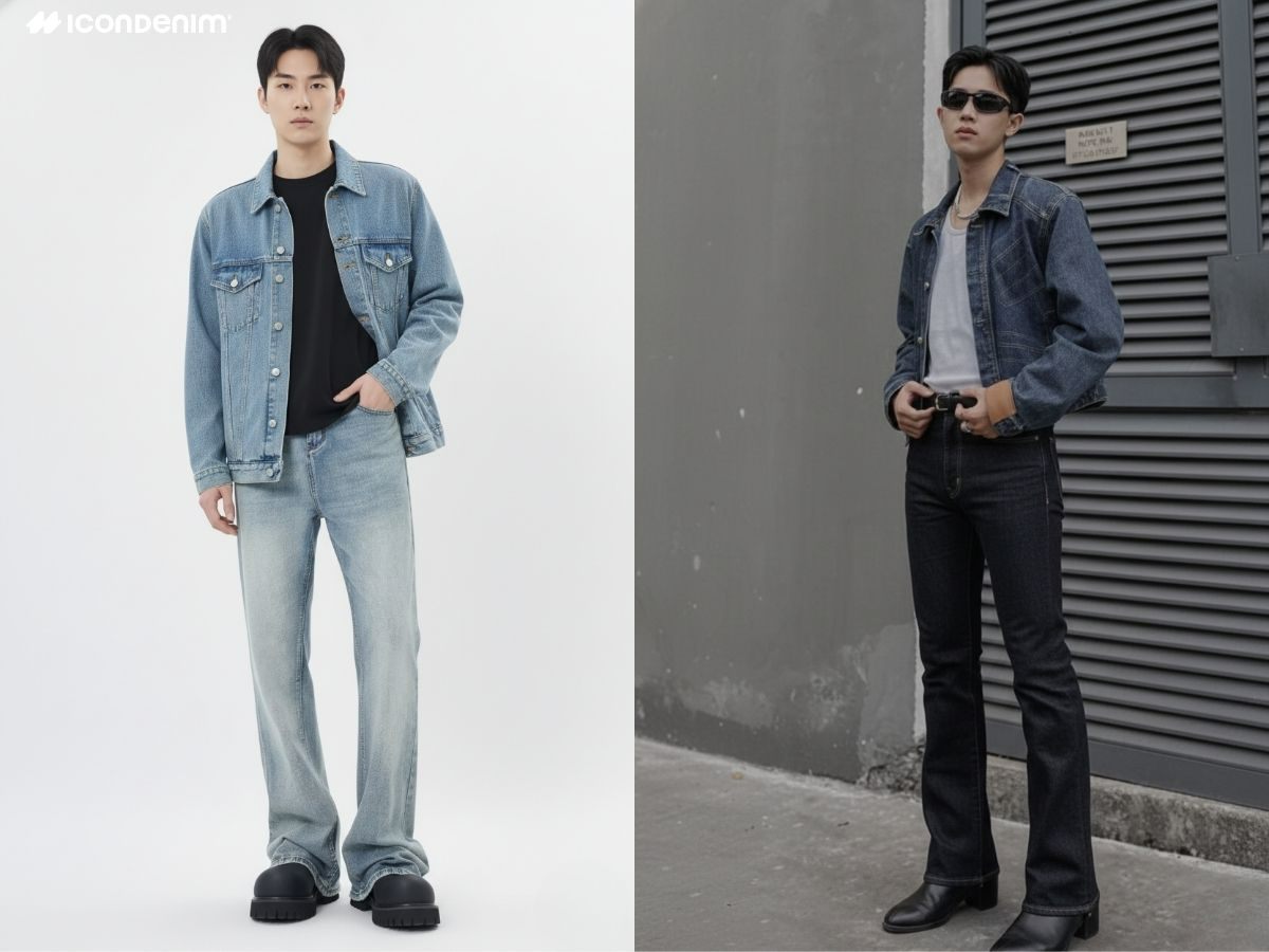 Denim on denim với quần jeans ống loe