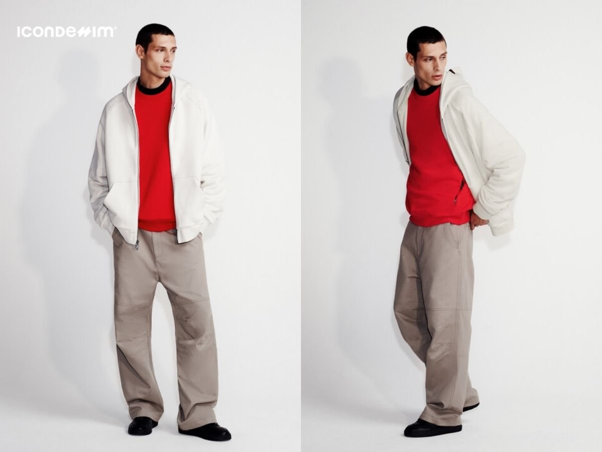 Phối áo hoodie khóa zip, áo thun và quần ống rộng