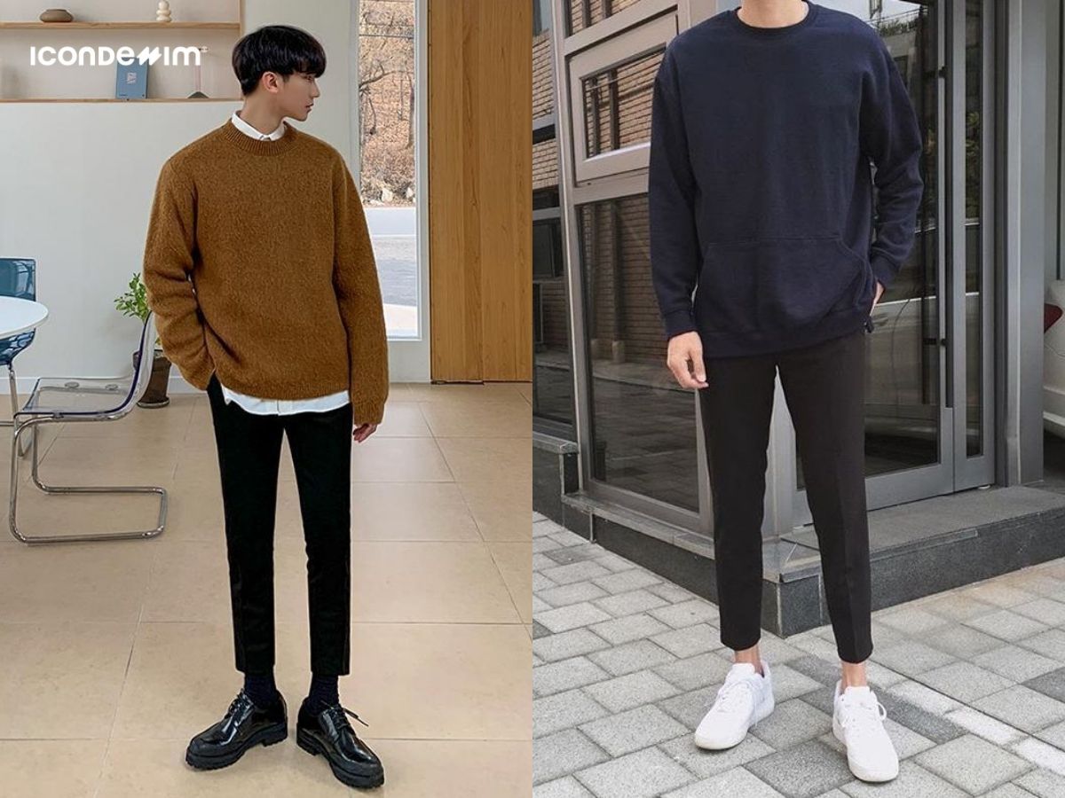 Phối đồ sweater form rộng nam với quần tây
