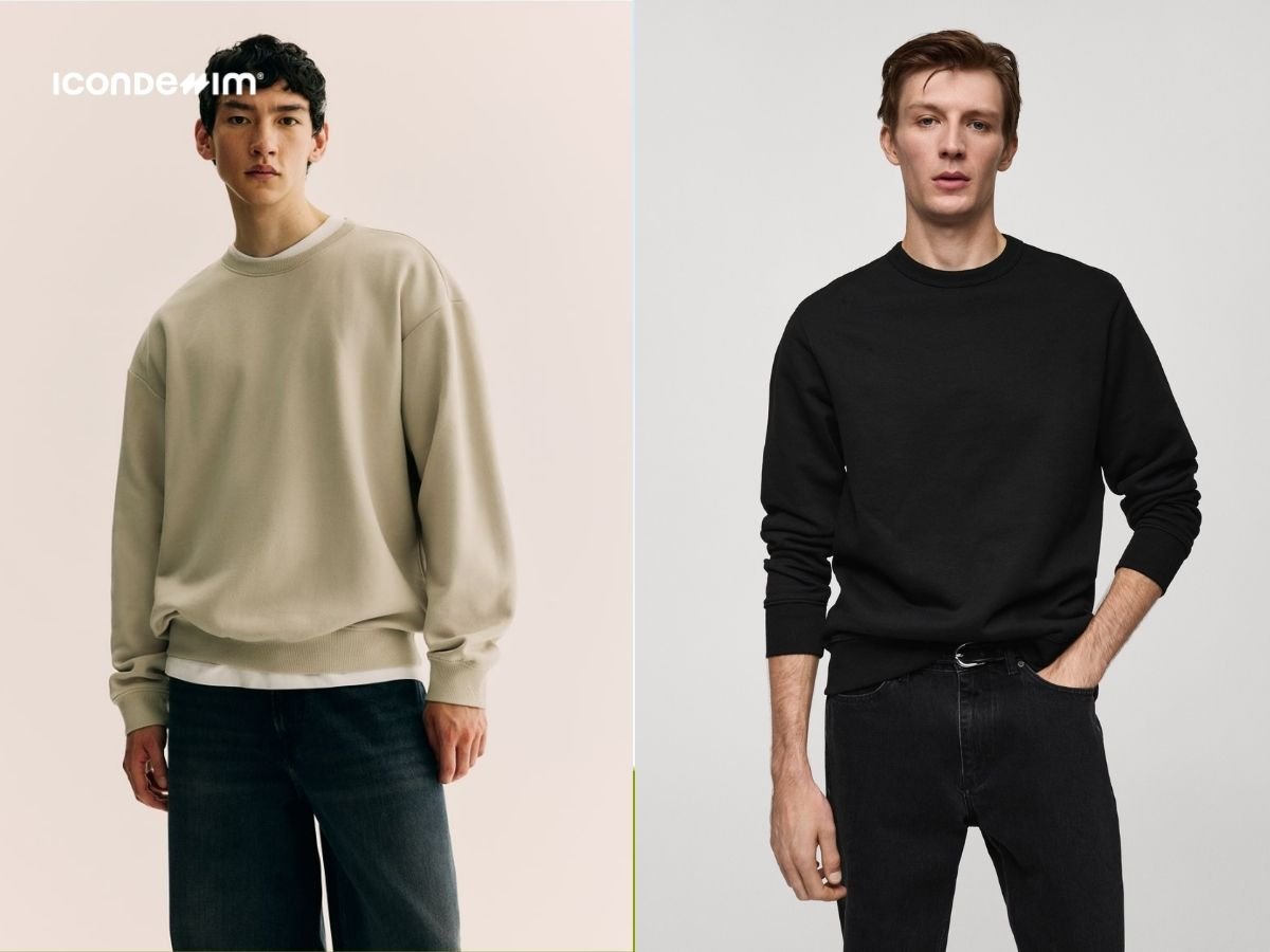 Áo sweatshirt cổ tròn, vải nỉ, thiết kế trơn không họa tiết