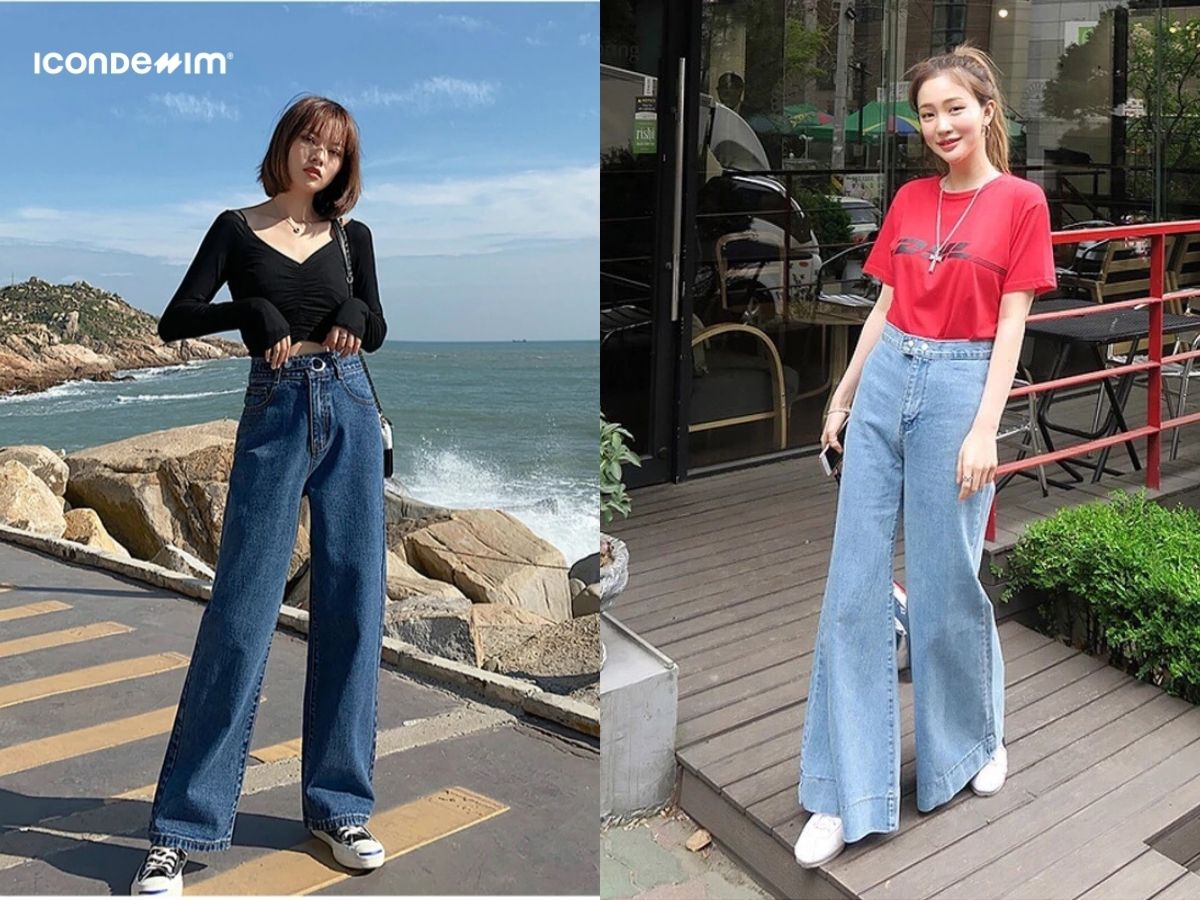 Phối đồ tết cho nữ cực đơn giản với áo thun với quần jeans ống rộng