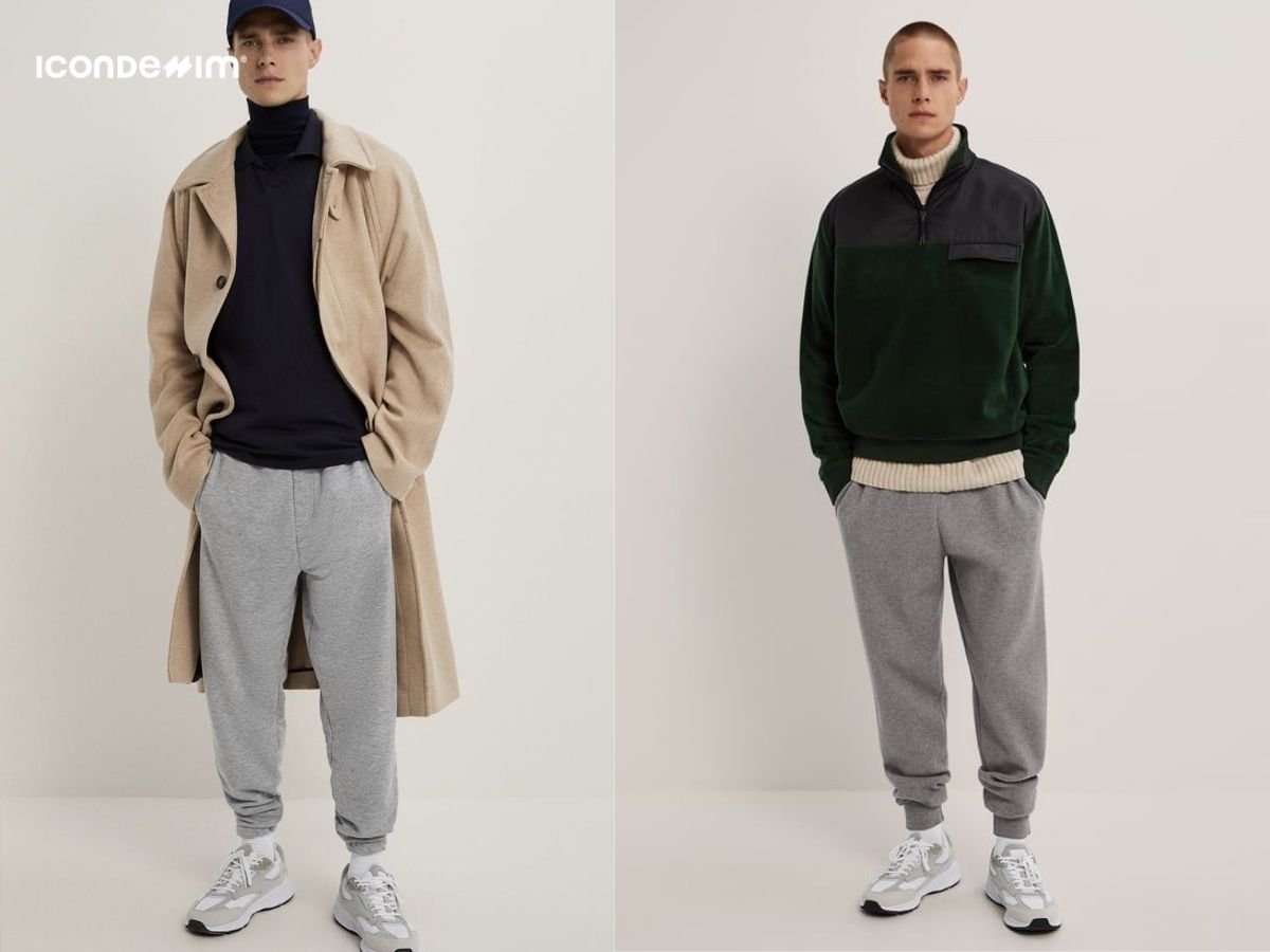 Phối quần jogger nam với áo len cổ cao và áo khoác