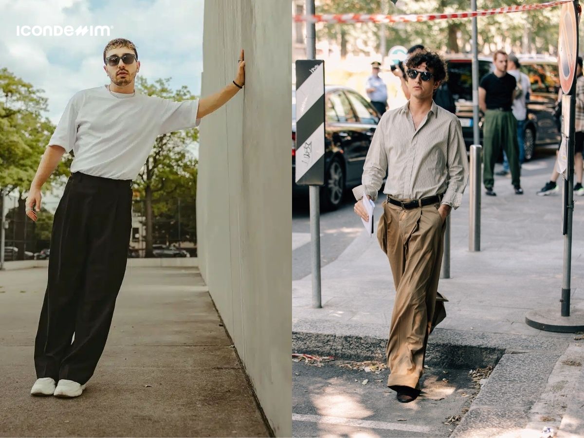 Quần baggy ống rộng phối cùng áo thun hoặc áo sơ mi rất hợp