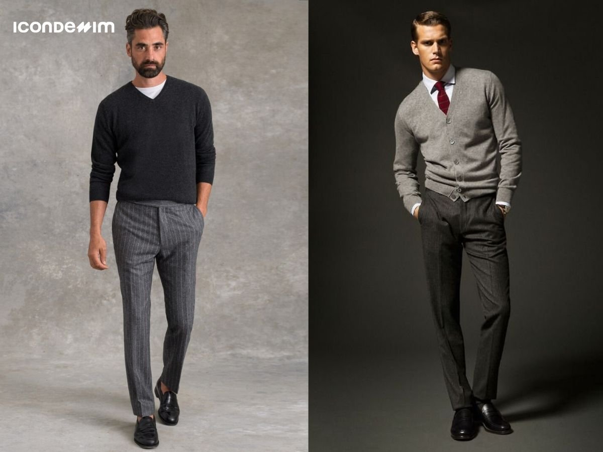 Mix quần tây, giày lười với áo len