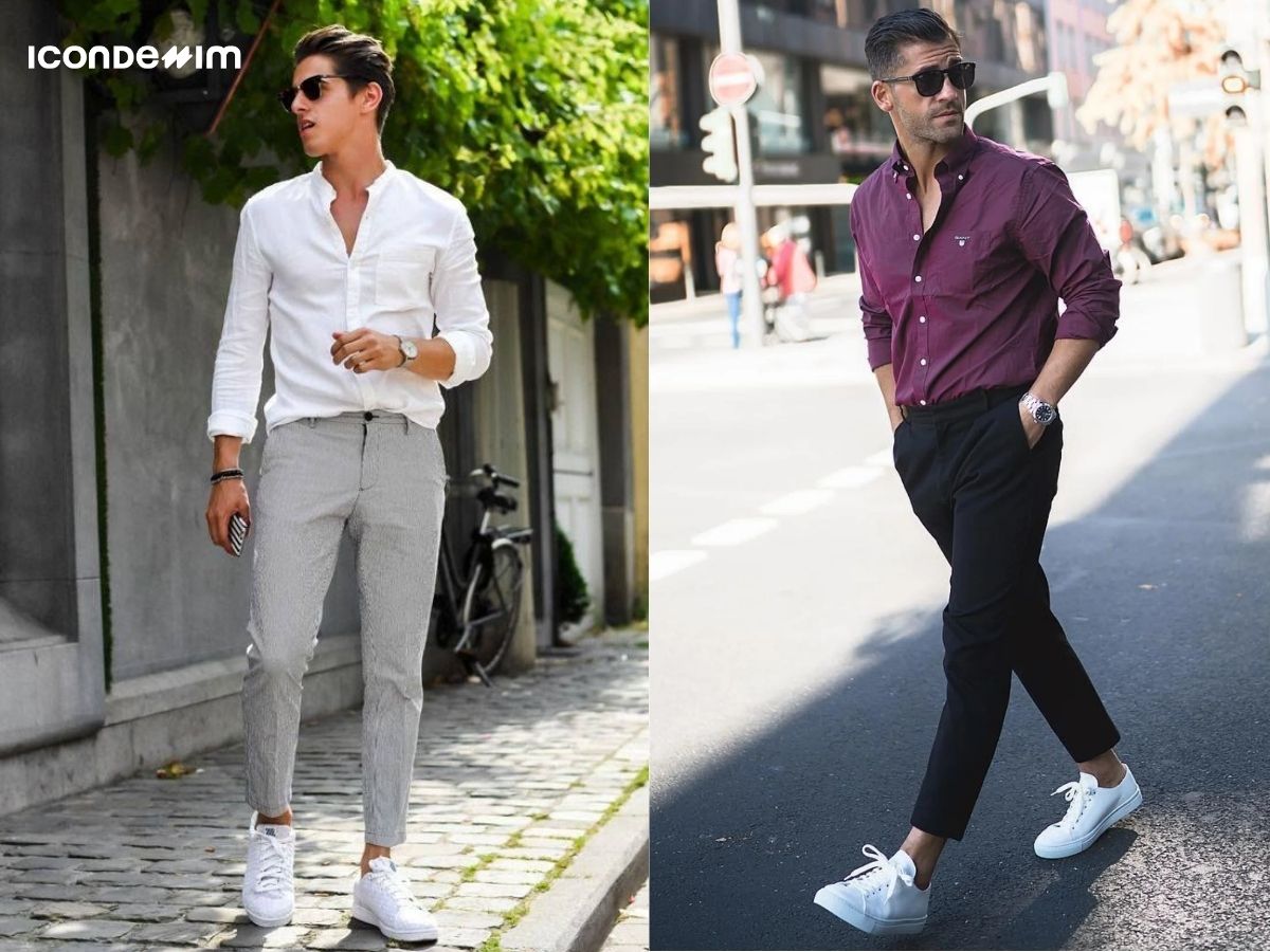 Kết hợp giày sneaker với quần tây và áo sơ mi