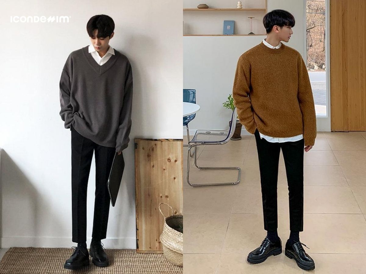 Phối đồ mùa đông với quần tây nam Hàn Quốc và áo sweater