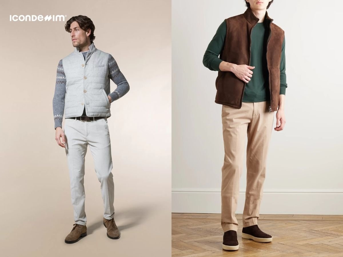 Kết hợp áo gile len nam với quần kaki