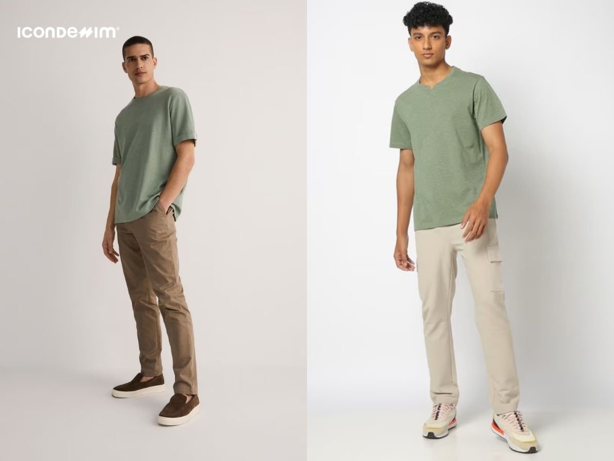 Phối đồ với áo xanh lá cây với quần be