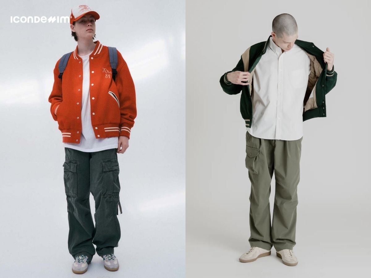 Kết hợp áo khoác Varsity với quần túi hộp