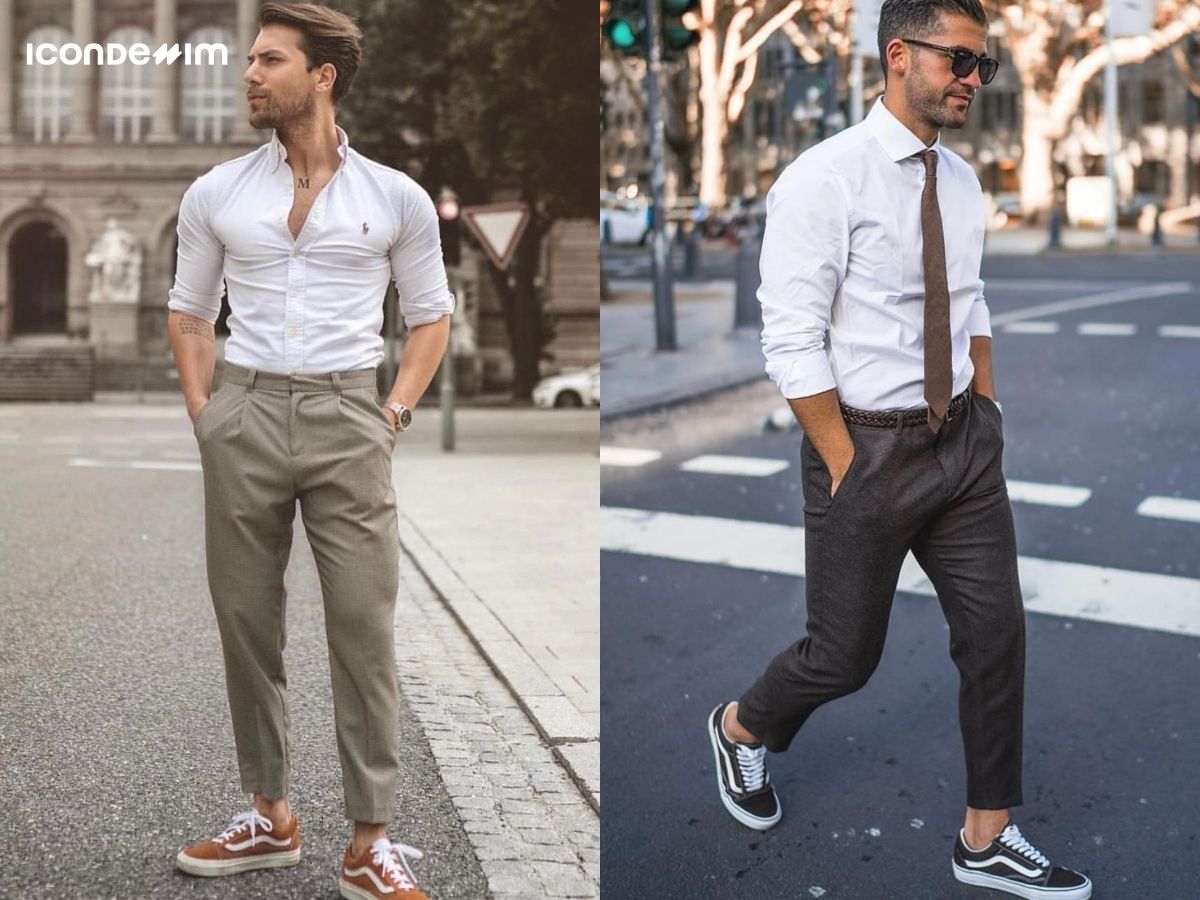 Phối quần tây với giày thể thao