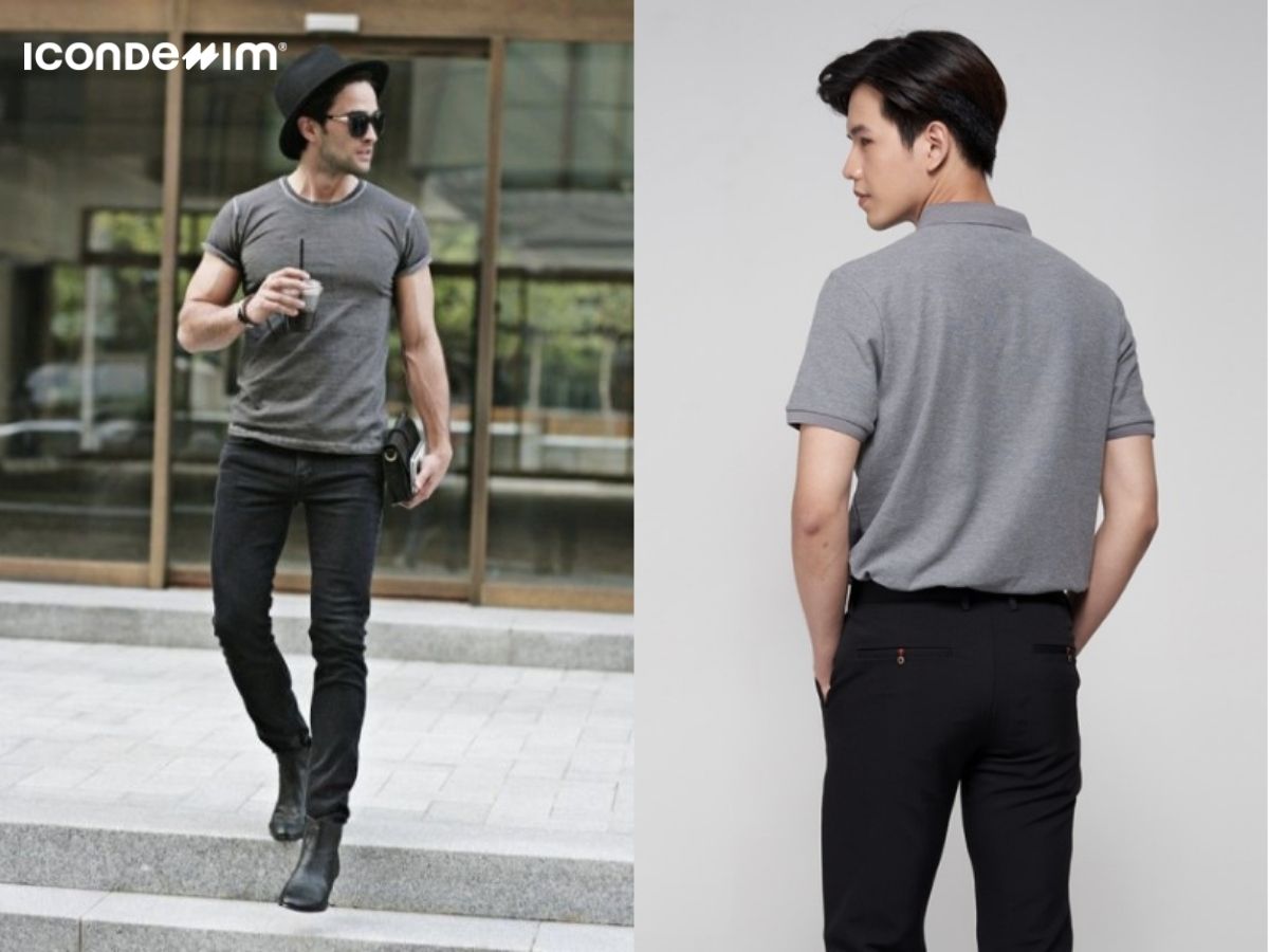 Outfit đơn giản, thanh lịch với quần đen và áo xám