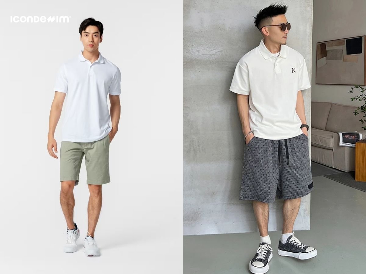Kết hợp áo polo trắng và quần short