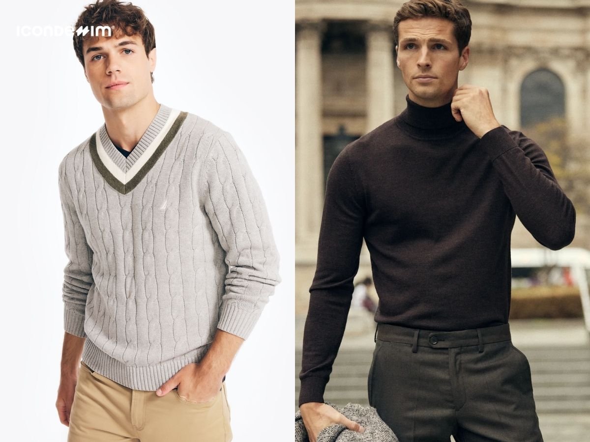 Kiểu áo sweater cổ lọ và cổ chữ V