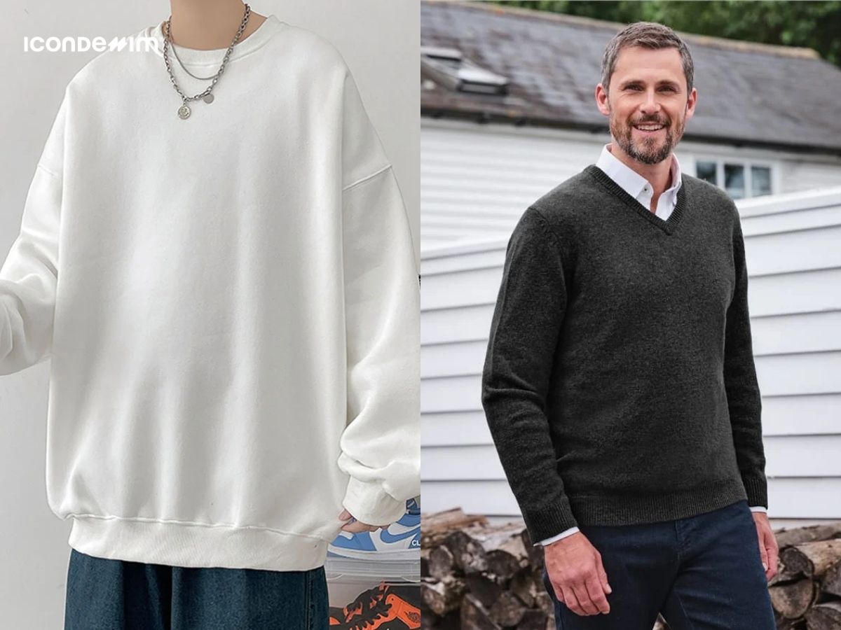 Kiểu áo sweater cổ tròn và cổ tim