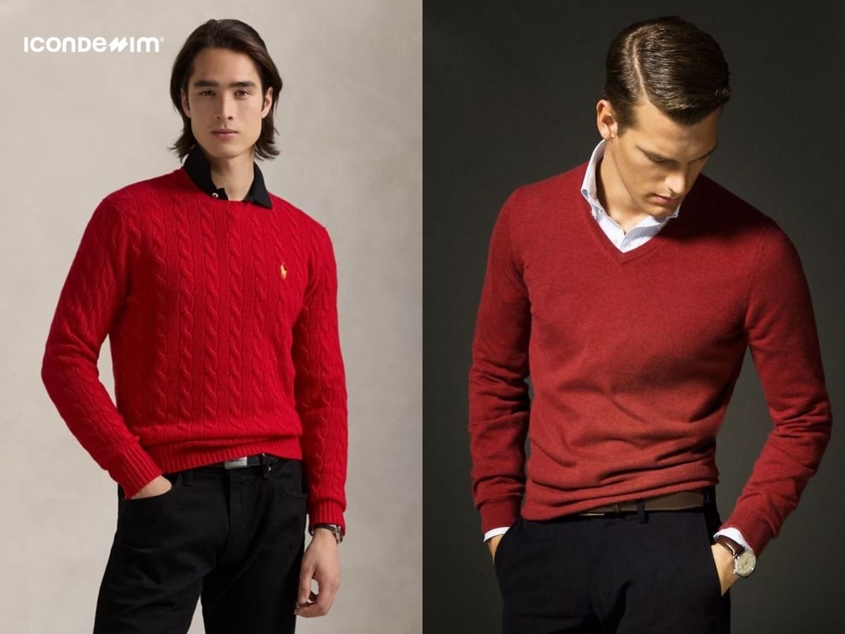 Phối layer áo sơ mi với áo len đỏ