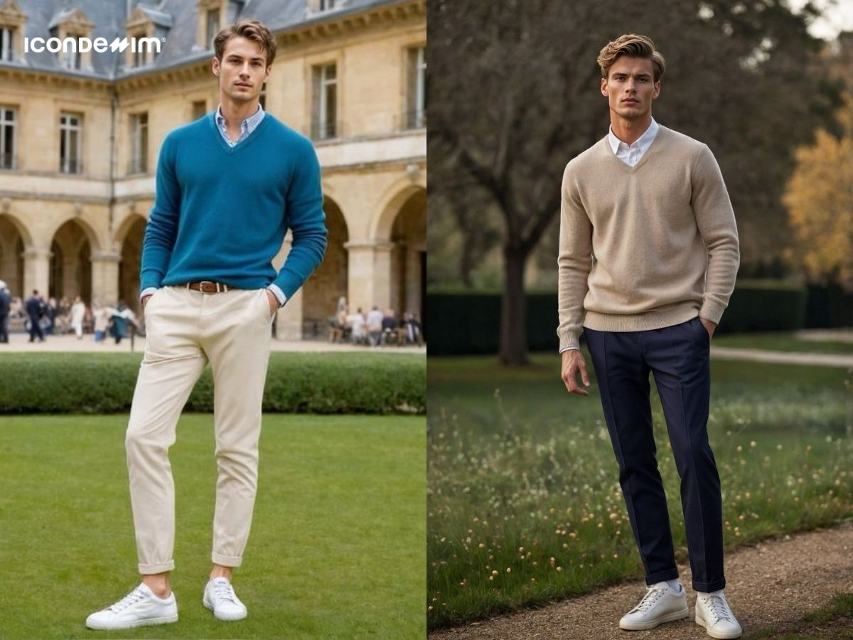 len-co-v-va-quan-tay-phong-cach-layer_44b122fe09764c30a3c5745dee7b80e4 Phong cách layer với quần tây, sơ mi và áo len cổ V