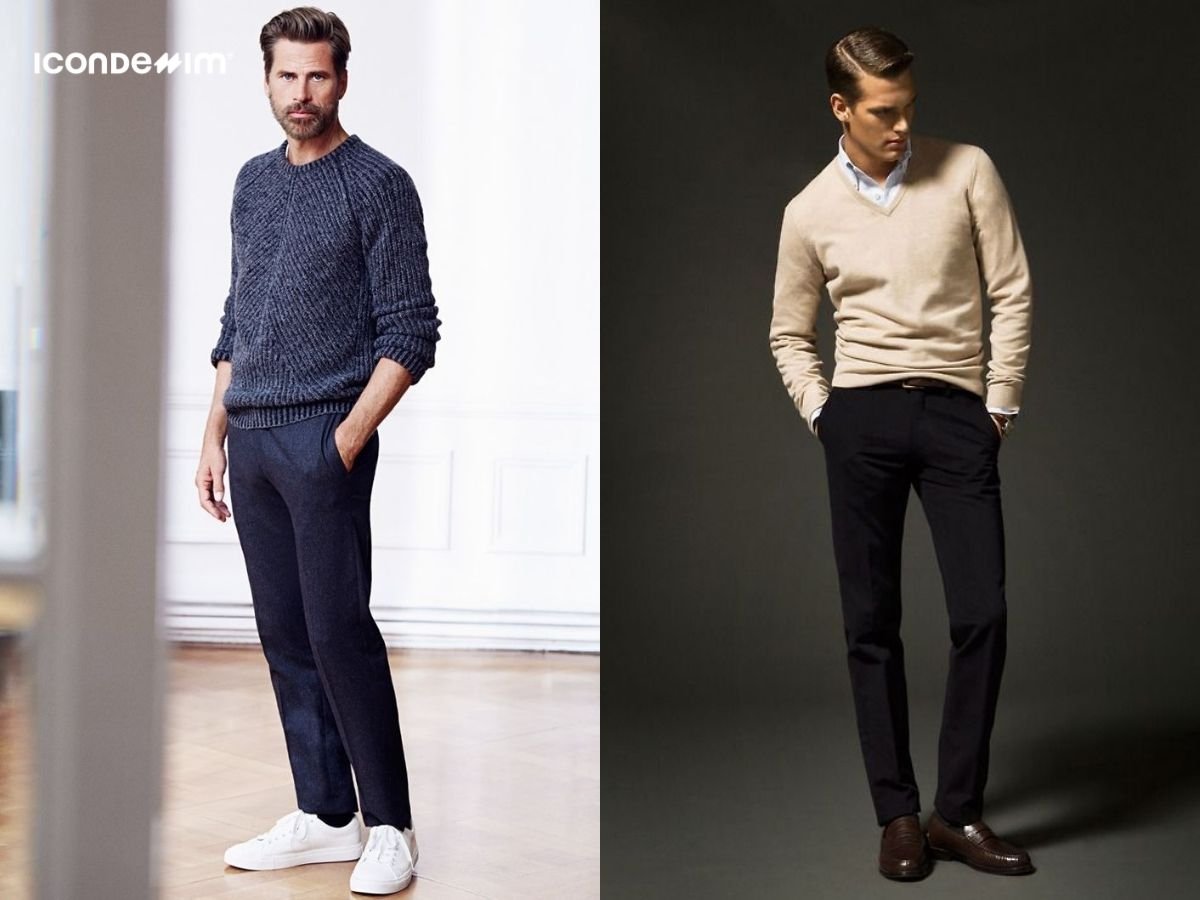 Mặc áo len và quần tây đậm chất phong cách cổ điển