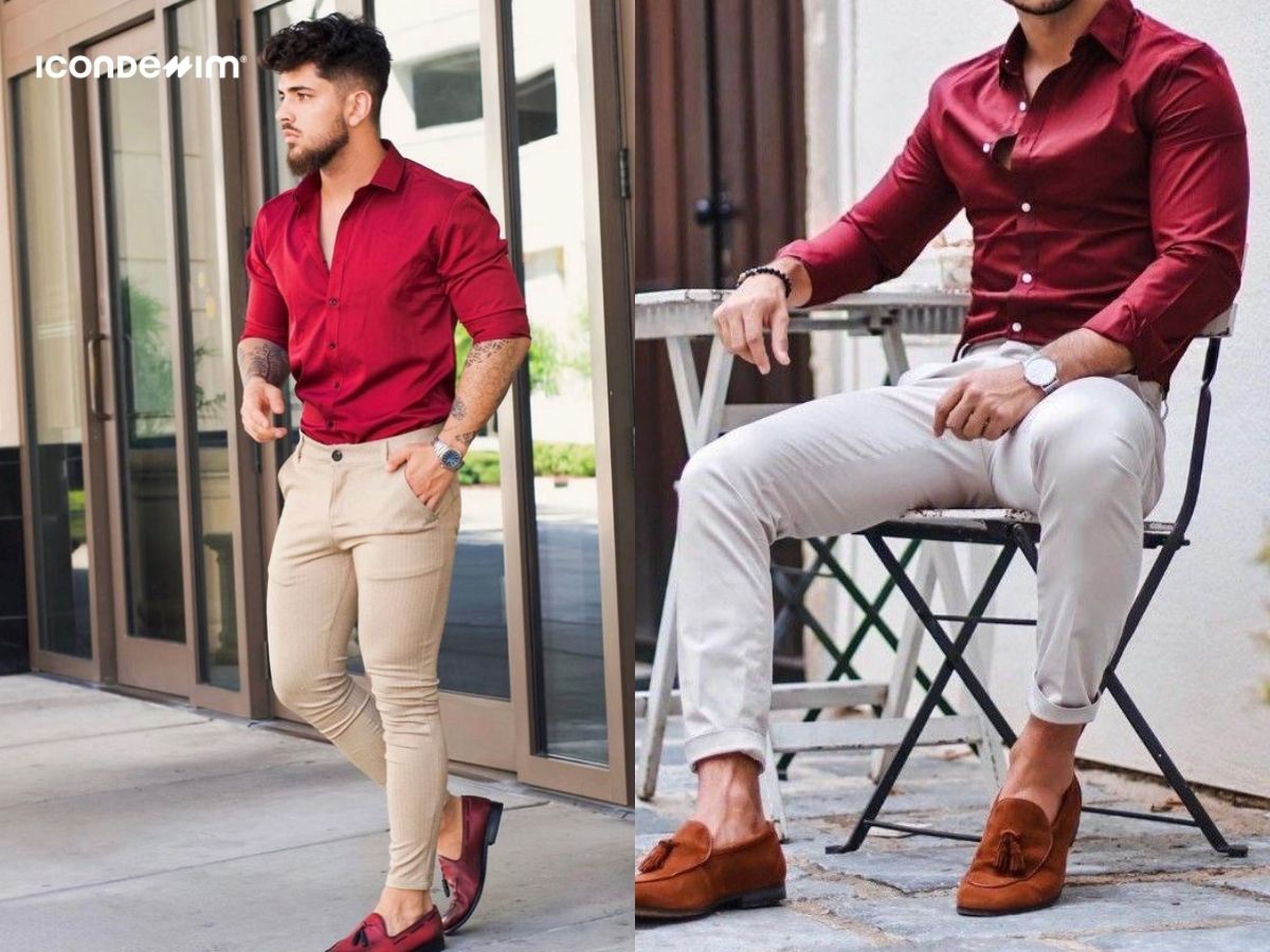 Màu đỏ kết hợp với màu be hoặc kem