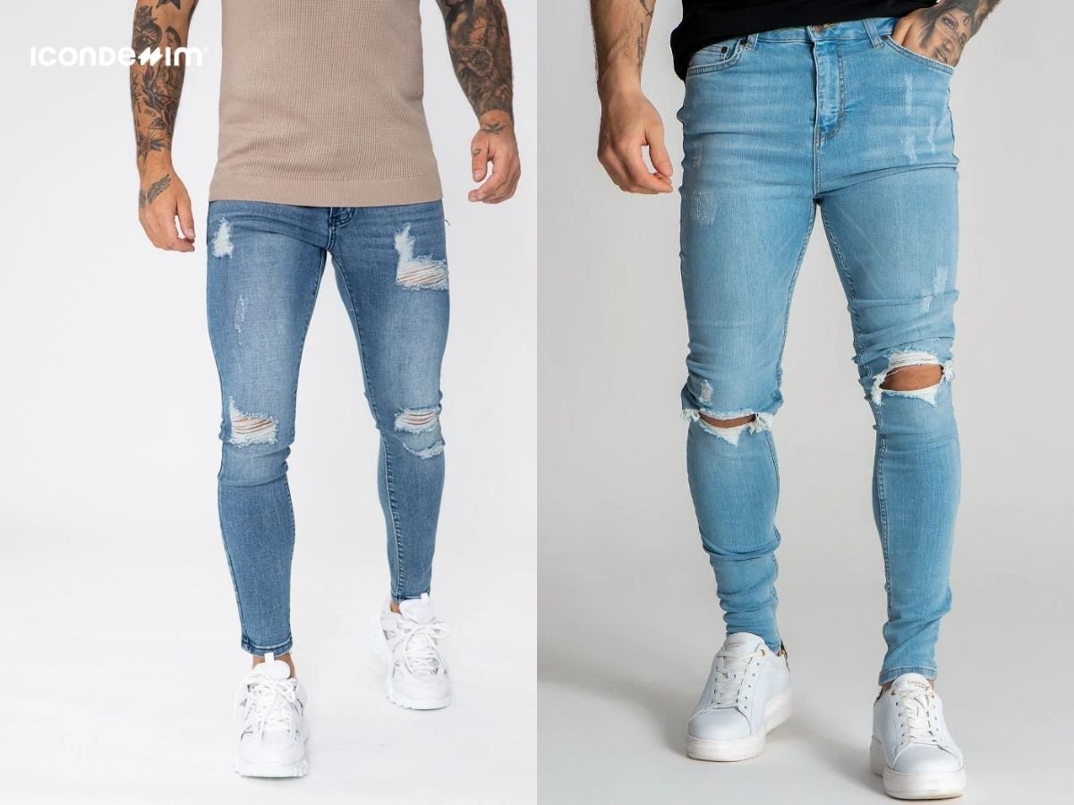 Quần jeans xanh rách là lựa chọn phổ biến