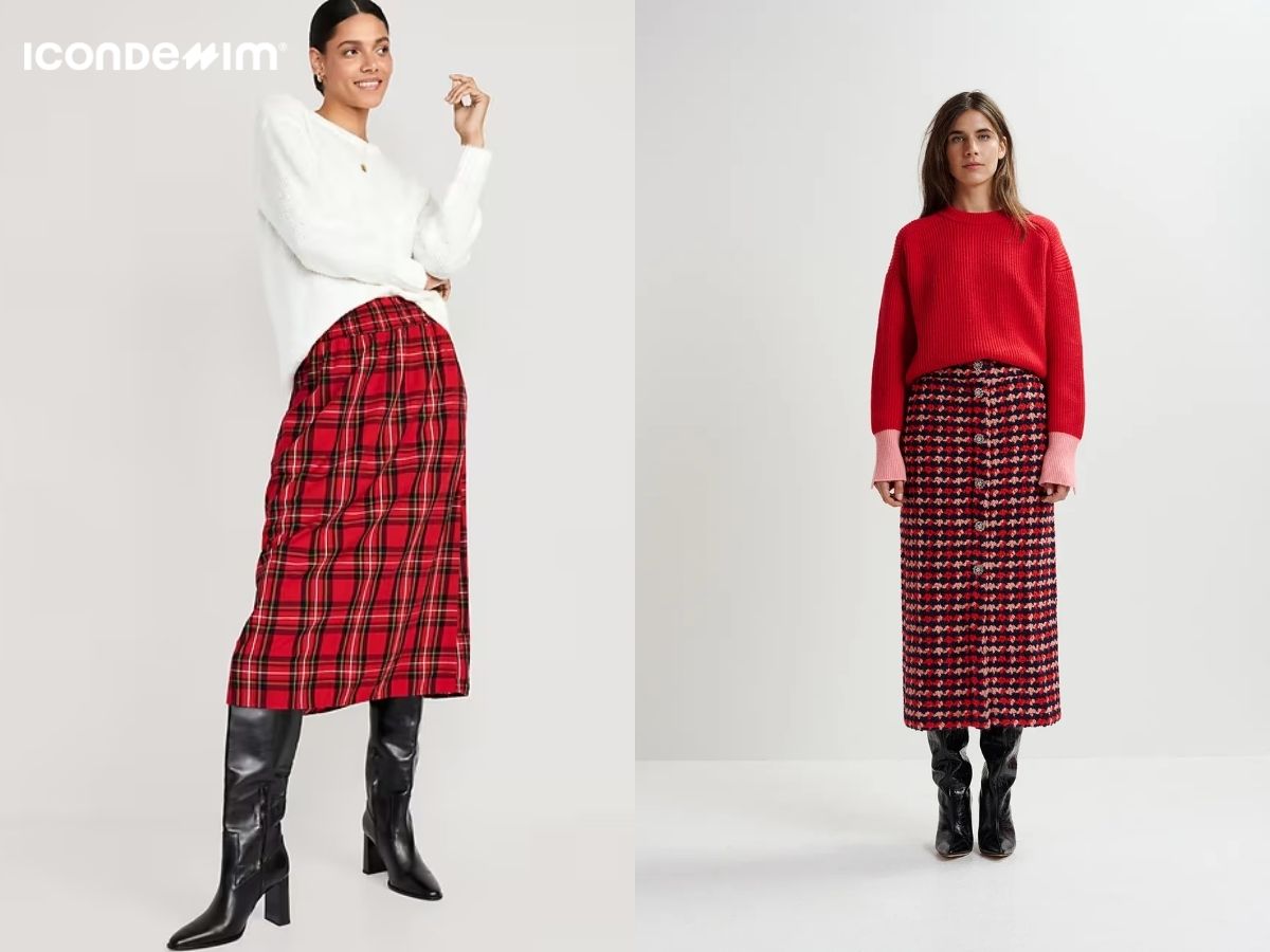Mix áo len với chân váy midi