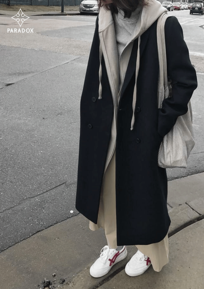 Mix đồ với áo dạ dáng dài - áo hoodie