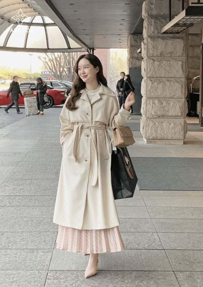 Mix đồ với áo dạ dáng dài - chân váy midi