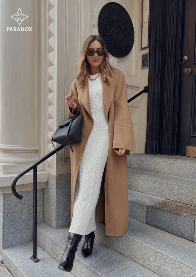 Mix đồ với áo dạ dáng dài - đầm ôm body