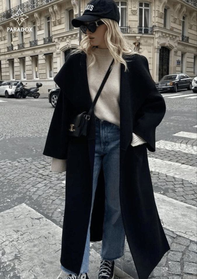 Mix đồ với áo dạ dáng dài - giày sneaker