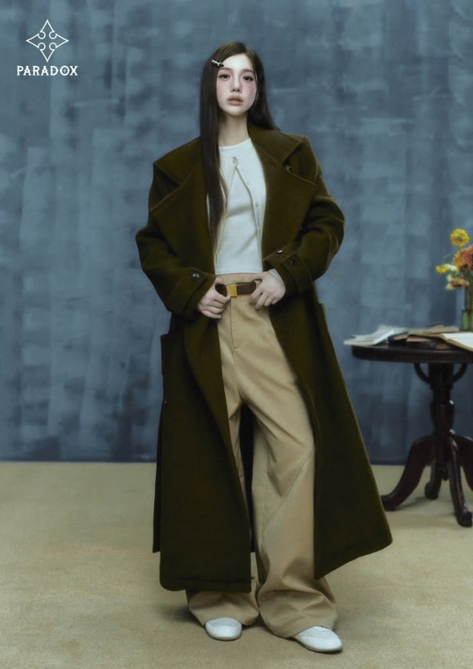 Mix đồ với áo dạ dáng dài - quần baggy