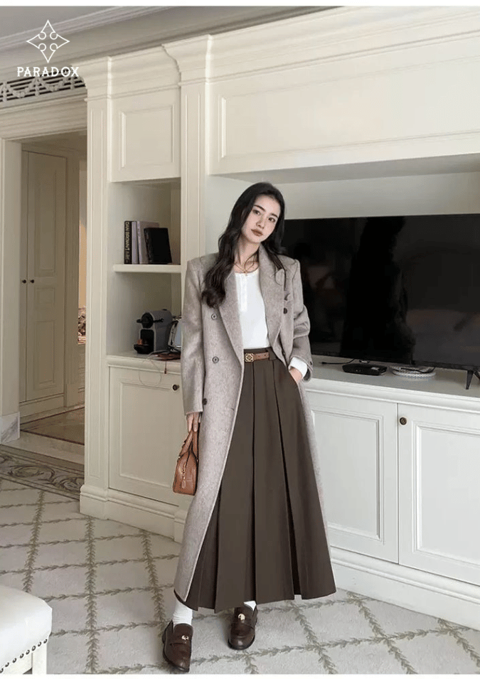 Mix đồ với áo dạ dáng dài - chân váy chữ a dáng dài