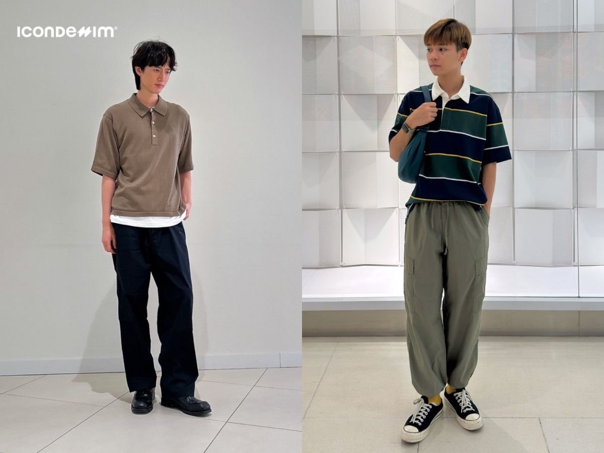 Áo polo kết hợp với quần baggy tạo nên bộ trang phục thanh lịch