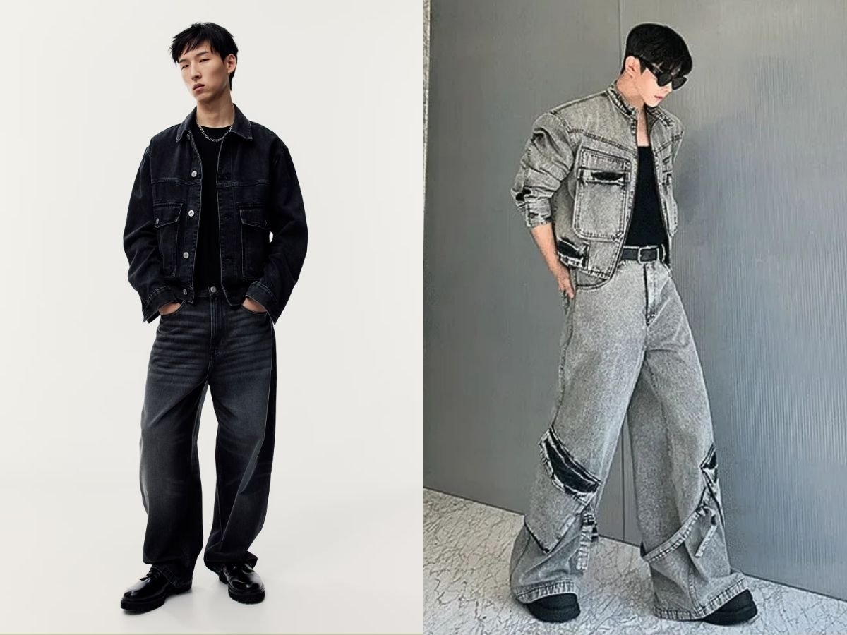Quần baggy với áo khoác denim mang phong cách thời thượng