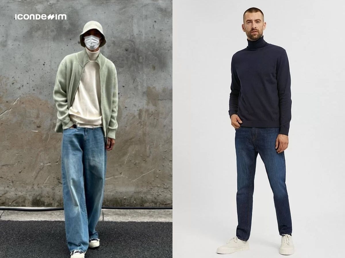 Tạo sức hút với outfit quần Jeans ống rộng mặc với áo len cổ cao