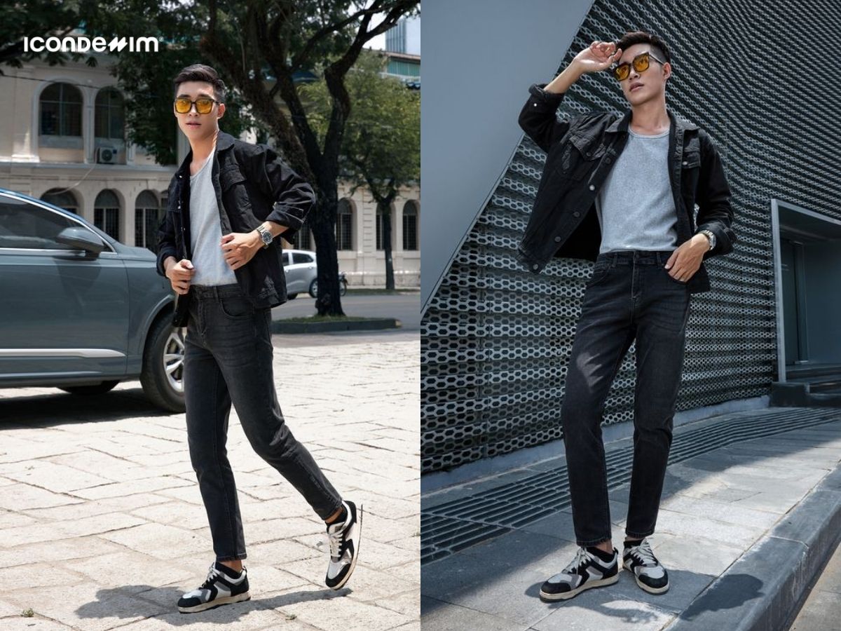 Quần jeans, áo khoác denim và áo tank top