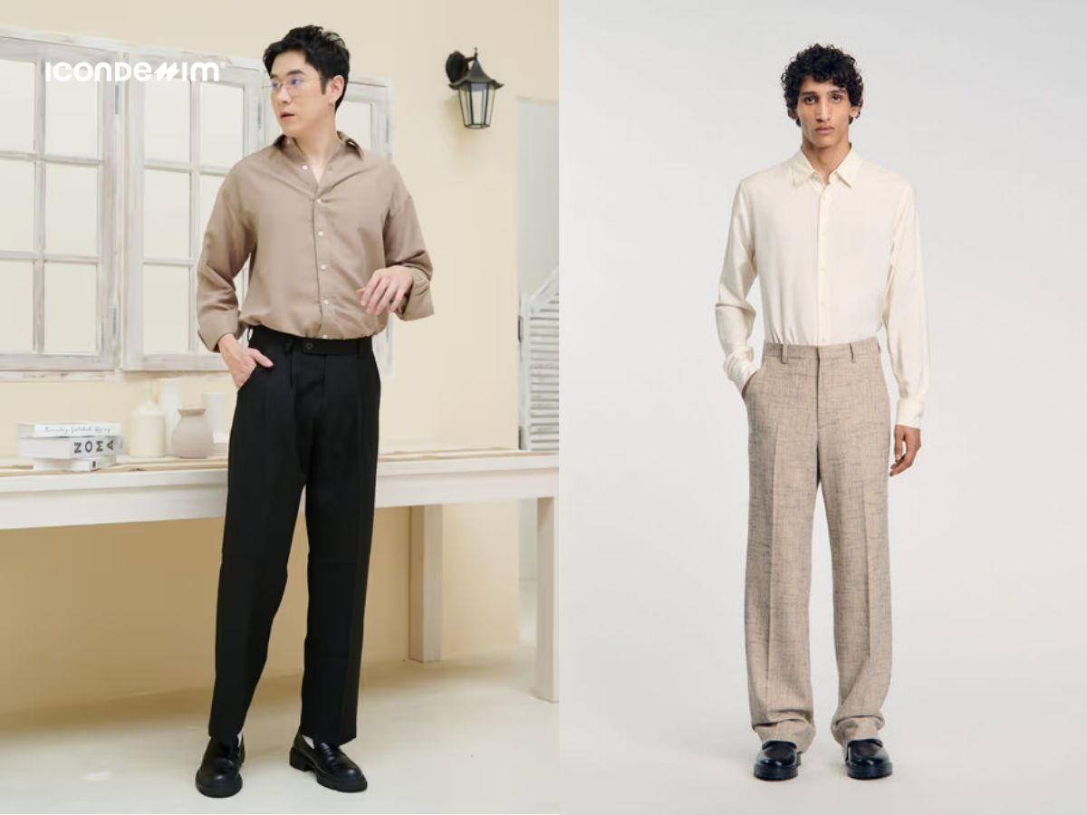 Mix quần ống đứng mặc với áo sơ mi free size phong cách light academia