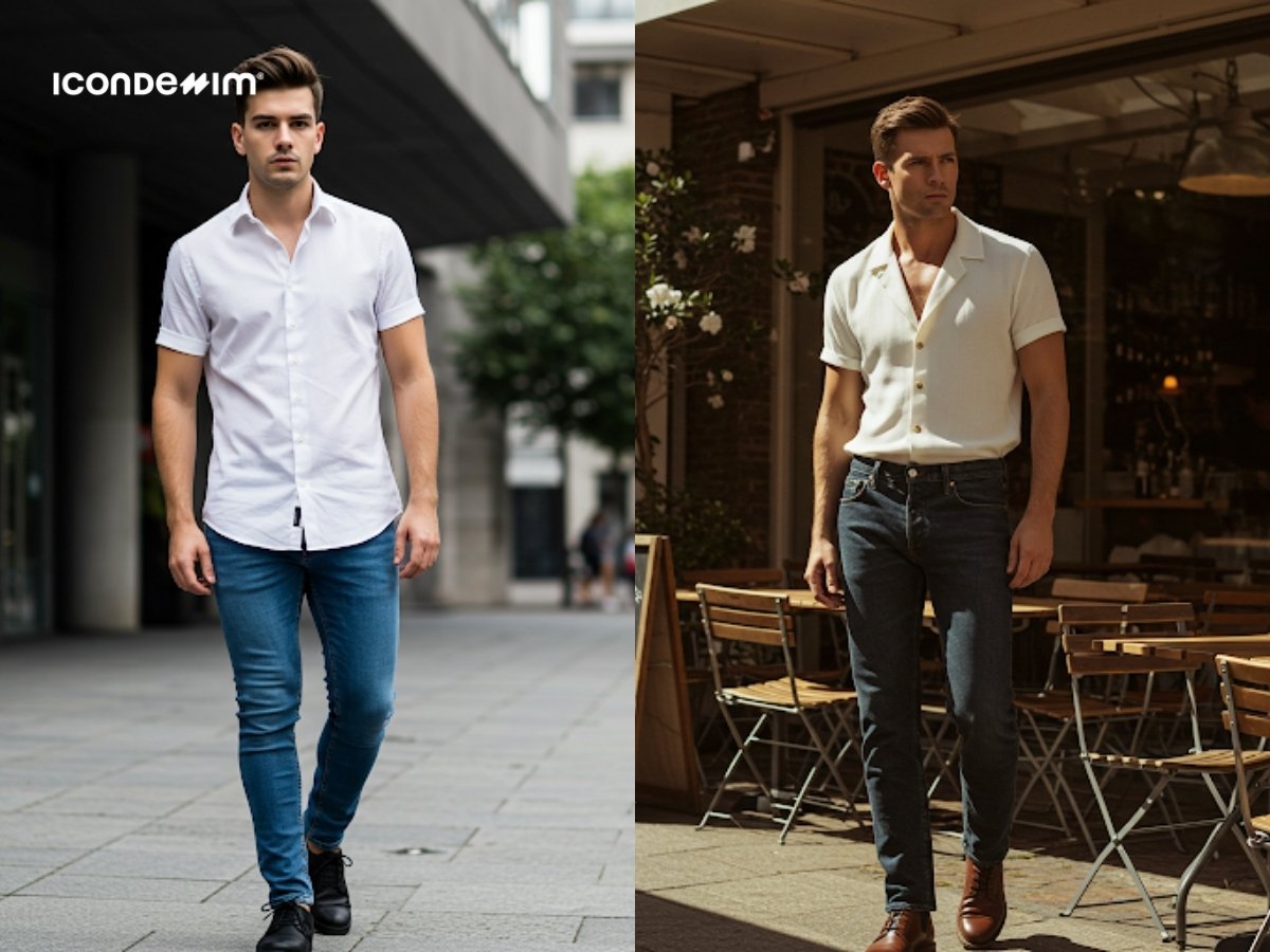 Áo sơ mi ngắn tay và quần jeans