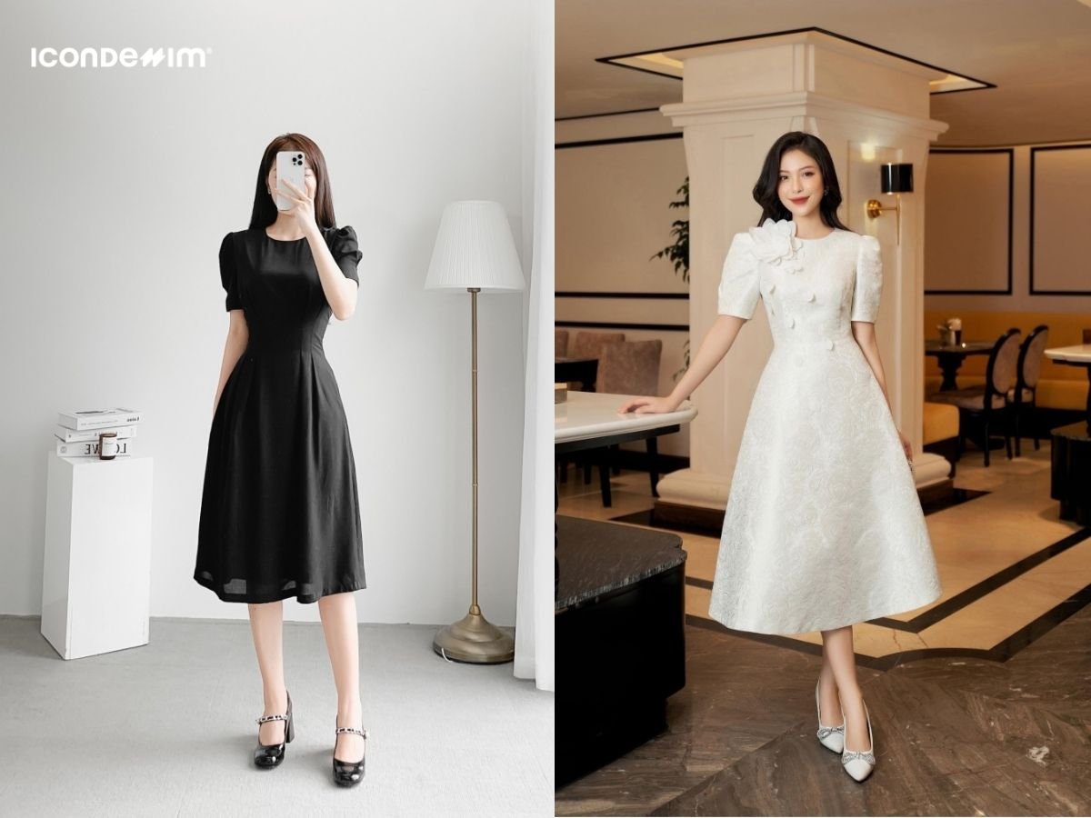 Diện váy liền thân chiết eo cao tôn dáng